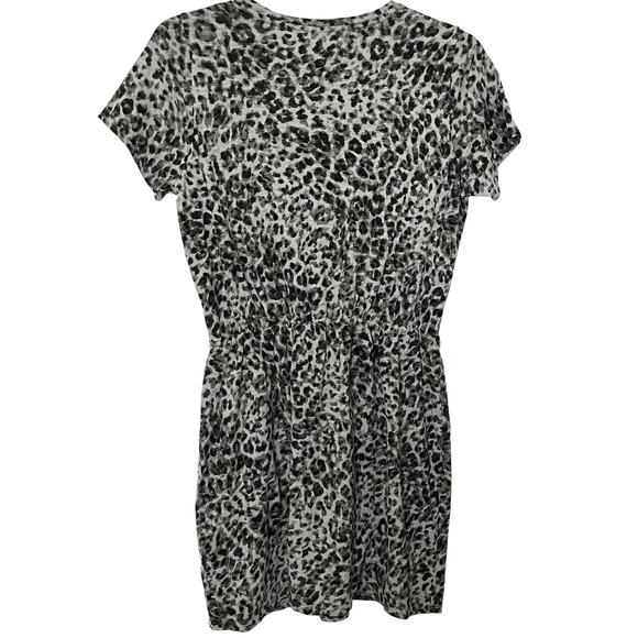 OLD NAVY SHORT SLV MIDI FIT & FLARE WAIST DRESS, WOMENS, L, GREY/BLACK LEOPARD - Picture 5 of 11